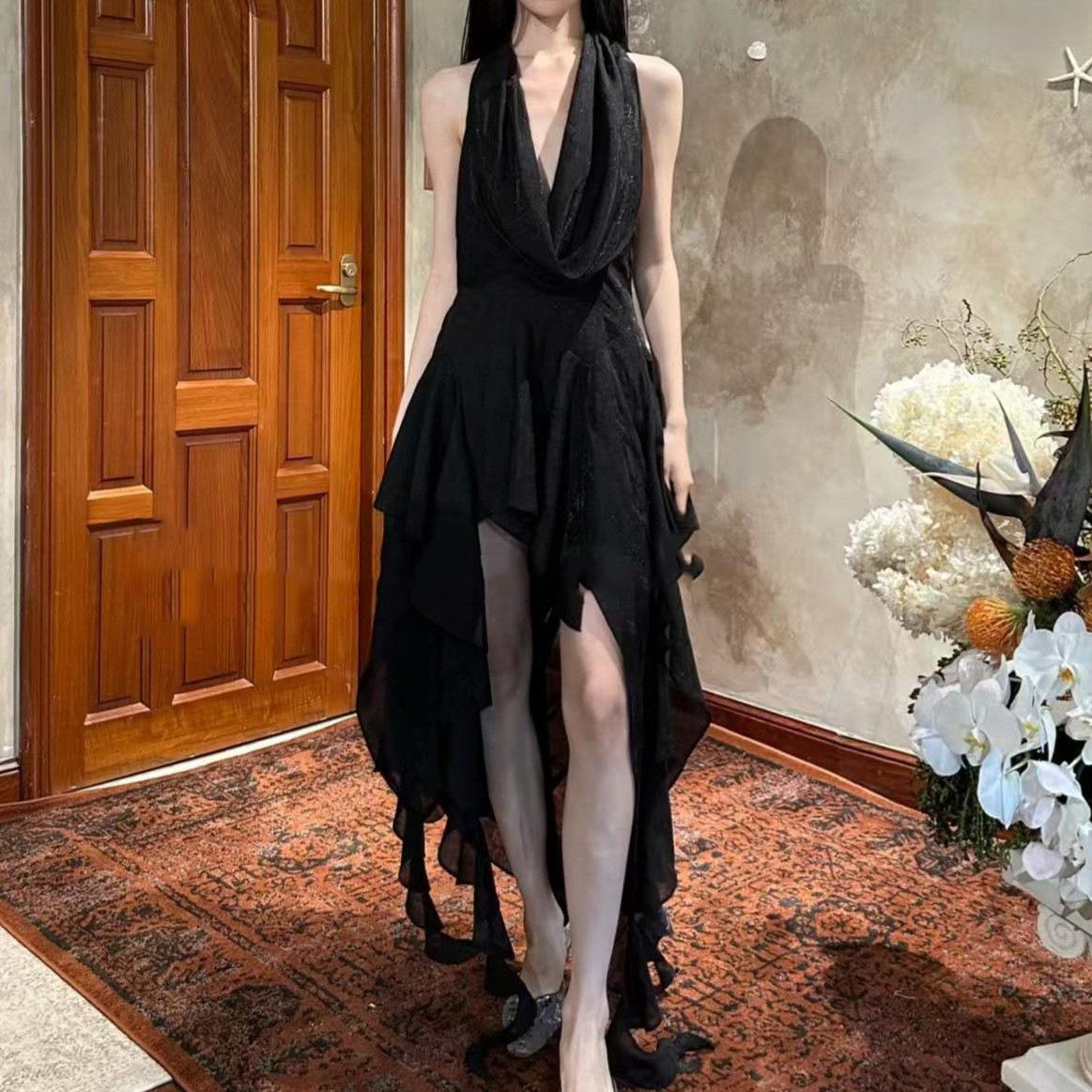 Early Spring Deep V Halter Irregular Dress Small