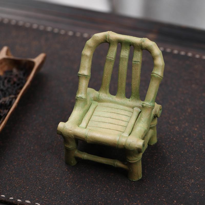 Handmade Zisha Purple Clay Mini Bamboo Chair Tea Pet Figurine Bamboo Joint Tea Coaster Holder for Gongfu Tea Table DecorOrnament