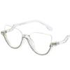 Transparent Diamond Cut Cat Eye Readers For Women Stylish Anti Blue Light Half Frame Rhinestone Glasses Premium Designer Style Eye Glasses