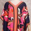 Long Kaftan Bohemian Printed Bikini Cover-ups Sexy V-neck Half Sleeve Maxi Dress Tunic Women Beach Wear Swim Suit Cover Up Q1333