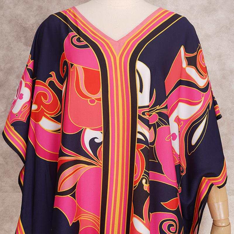 Long Kaftan Bohemian Printed Bikini Cover-ups Sexy V-neck Half Sleeve Maxi Dress Tunic Women Beach Wear Swim Suit Cover Up Q1333