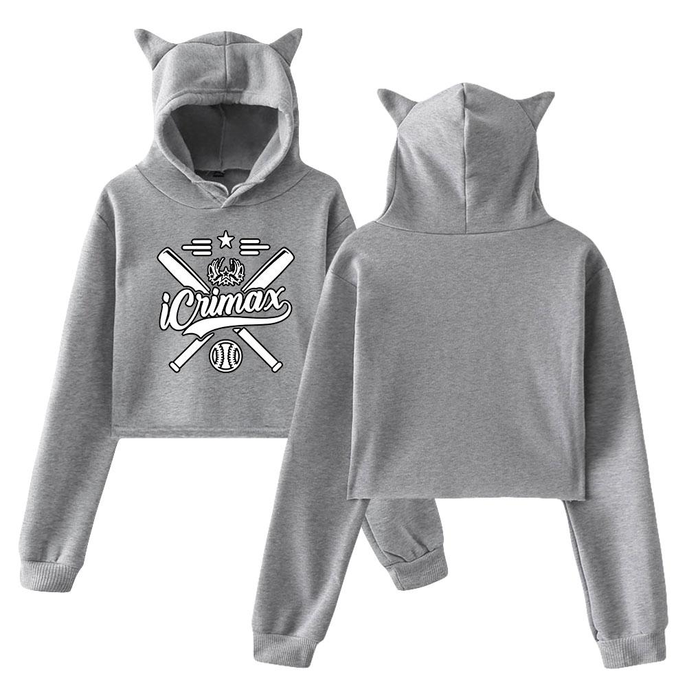 Icrimax Print Hoodie Women Long Sleeve Cropped Sweatshirts Female Casual Streetwear Crop Tops