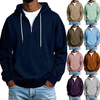 Heren Kleurige Half-Zip Hoodie Casual Winter Pullover