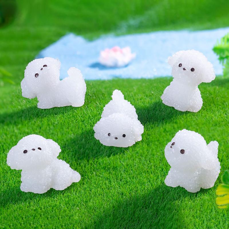 5er-Packung Kawaii Cartoon Leuchtende Mini-Hundefiguren aus Kunstharz, Miniaturstatuen, Kreative Mode, DIY-Heimdekorationsaccessoires, Geschenke