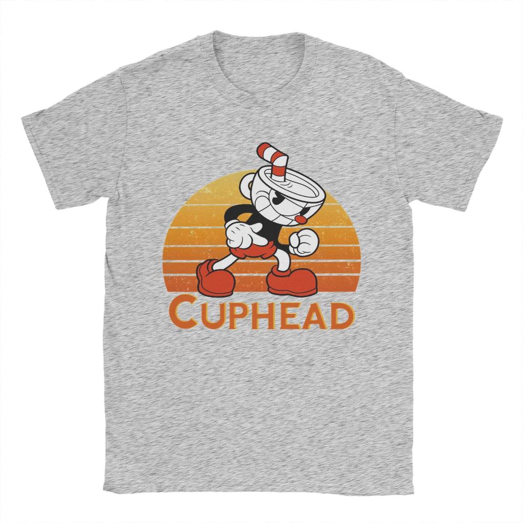Cuphead Vintage Sunset TShirt Beach Hip Hop T Shirts Men Cotton O Neck Oversize Tees Short Sleeve Vintage Tops