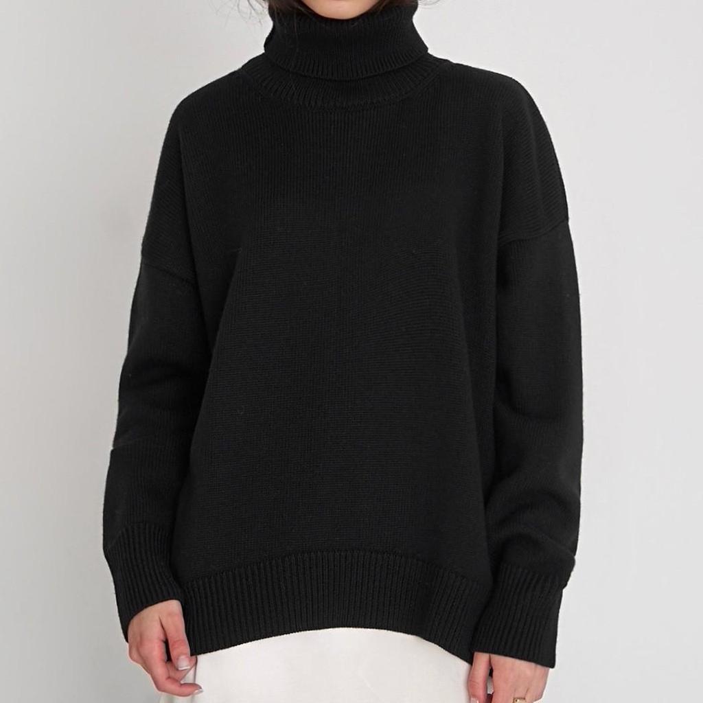 Maglione da donna autunnale e invernale a tinta unita con collo alto comodo Maglione primaverile a tinta unita lavorazione a maglia larga
