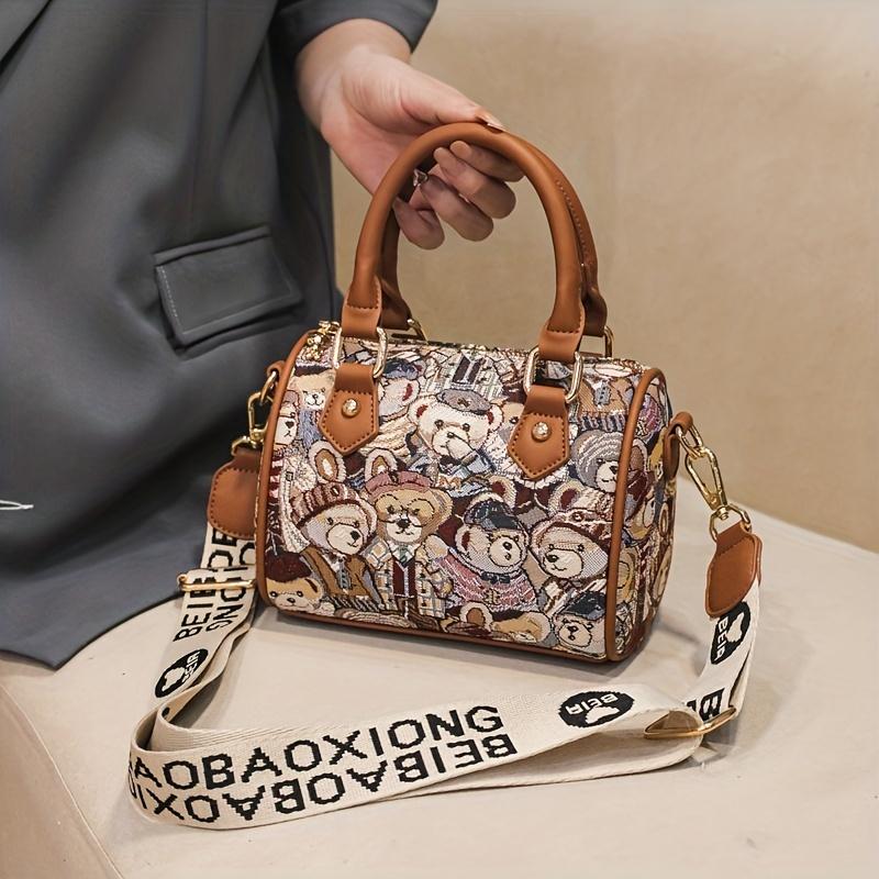 Słodka torebka z wzorem niedźwiedzia, mała torebka Boston Crossbody, damska torebka typu listonoszka z górnym uchwytem
