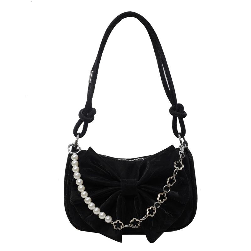Bow bag women's fashion new pearl chain messenger bag fashionable simple sweet texture shoulder bag