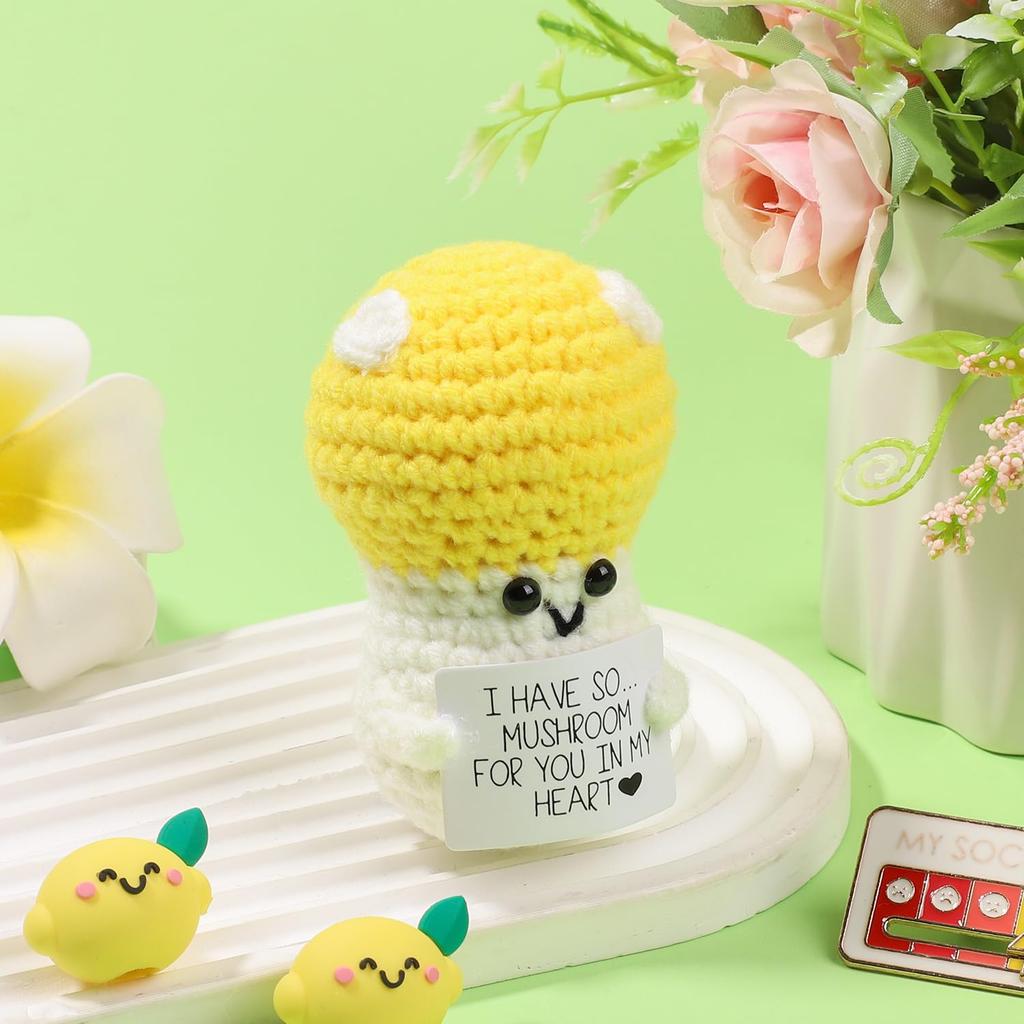 1pc Plush Crocheted Decorative Ornaments, Fun Crochet Positive Gift with Encouragement Cards,
