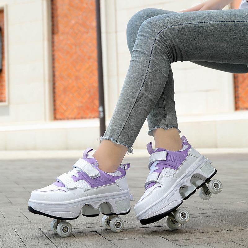 Deformation Shoes Roller Sneakers With 4 Wheels Skates Adult Kids Runaway Parkour Wheels Shoes For Women Men Youth Sport Shoes