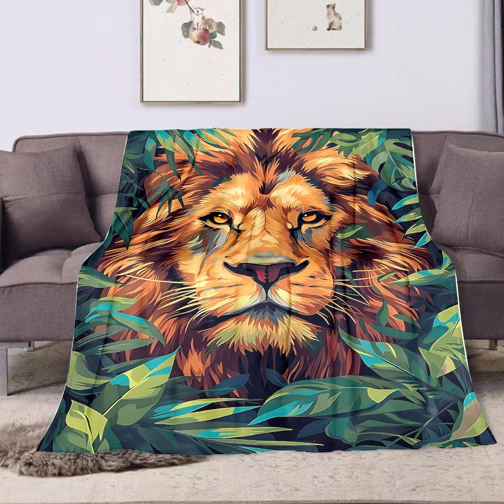 "Majestic Lion in Forest Foliage" Patterned flannel blanket perfect for the bedroom living room, sofa, or a little nap