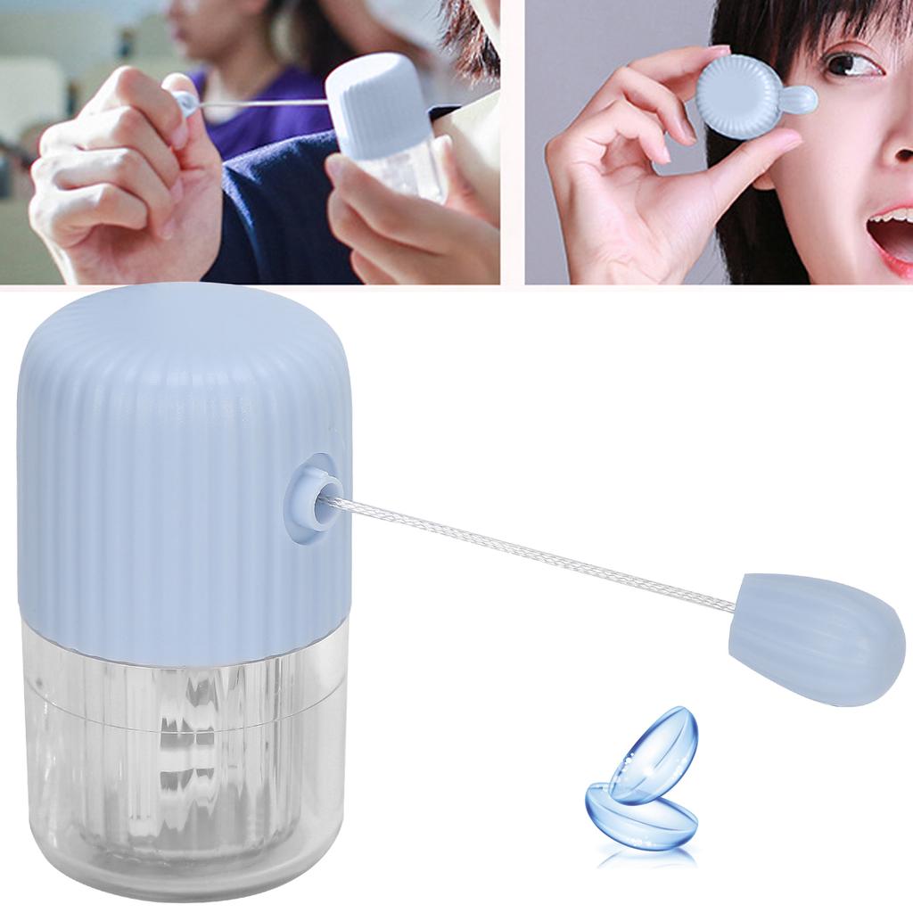 Laveur de Lentilles de Contact Portable Nettoyeur de Lentilles Manuel Étui Rotation Mignon Appareil de Nettoyage Bleu