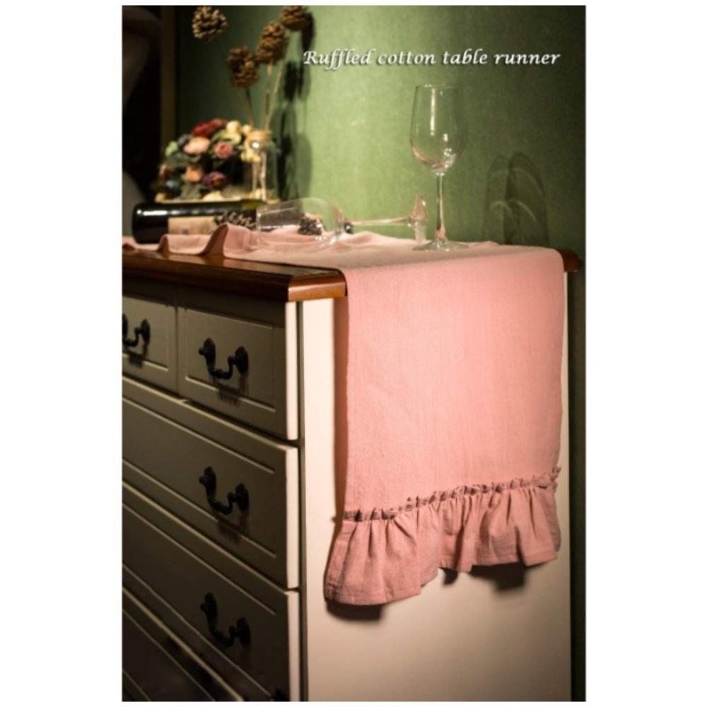 100% Cotton Solid Color Table Runner Ruffled Folds Farmhouse Kitchen Party Wedding Coffee Dining Table Decoration Accessories