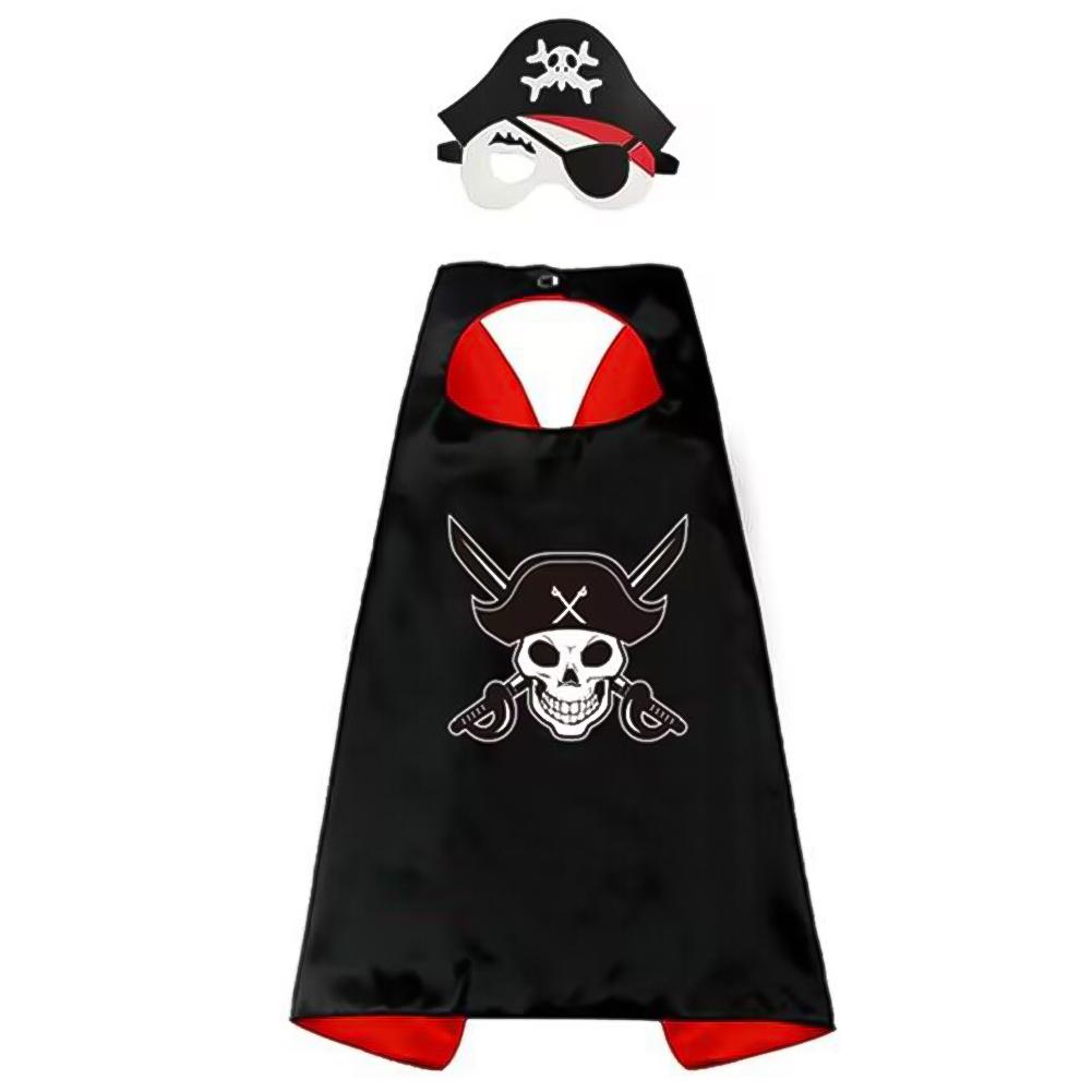 2024 Nové 1 sady/lot Halloweenské dekorace Pirátské sady Oblečení Plášť s maskou na oči Klobouk pro děti Párty Cosplay 1 Plášť 1 Maska