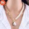 Hi Women Fashion 2 Layers Pearls Pendants Necklaces Metal Snake Chain Necklace New Design Jewelry Gift