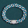 Bracciale Trendy Hip Hop con Maglie Cuban Link, Largo 12mm, Bling CZ Iced Out, Strisce Smaltate Blu, per Donne e Uomini