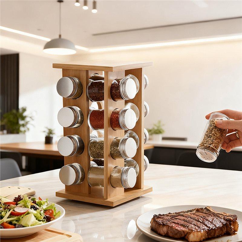A84X-Seasoning Bottle Storage Rack Wooden Kitchen Condiment Rack Rotatable Fragrance Finishing Rack Multi-Layer