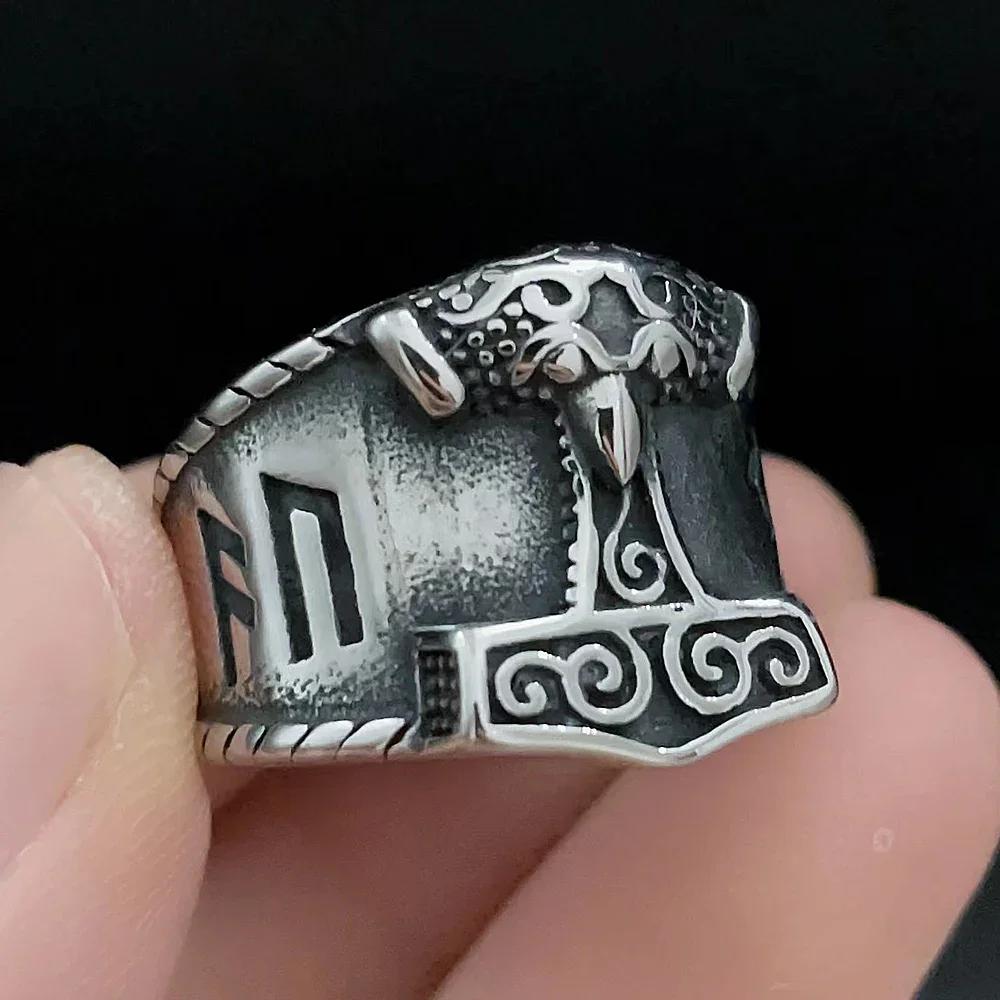 Vintage Viking Men Rings Stainless Steel Ethnic Belief Nordic Odin Compass Tree of Life Valknut Ring Amulet Jewelry