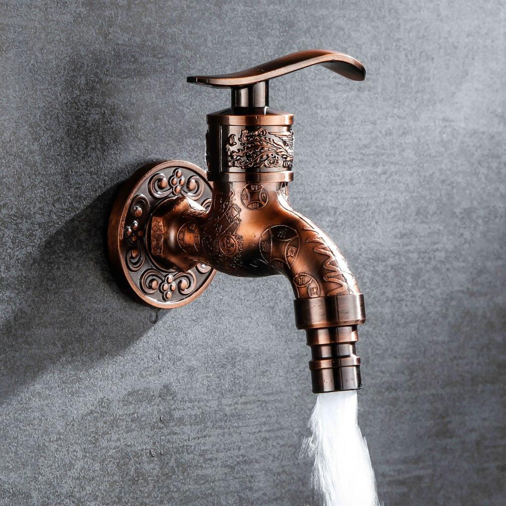 Elegant Golden Dragon Wall-Mounted Faucet with Single Cold Water Valve - Rustic Vintage Style, Stainless Steel and Zinc Alloy
