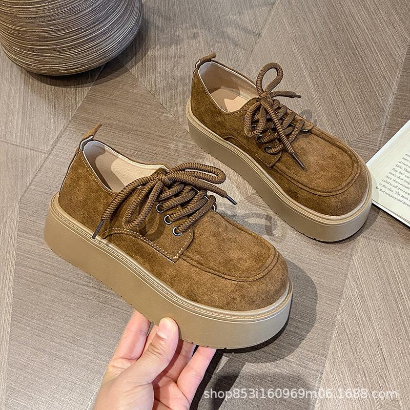 Fairy Wind Thick Bottom Lace-Up Lovely Girl 2025 Autumn Vintage Casual Muffin Lace-Up Large Size Commuter Shoes Woman