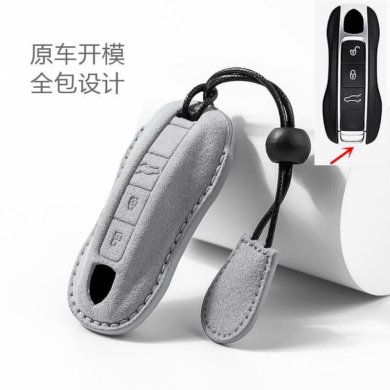Suede Car Key Case Remote Cover Shell Holder Protector Fob For For Porsche Taycan Panamera Macan Cayenne Hybird 718 911 Boxster