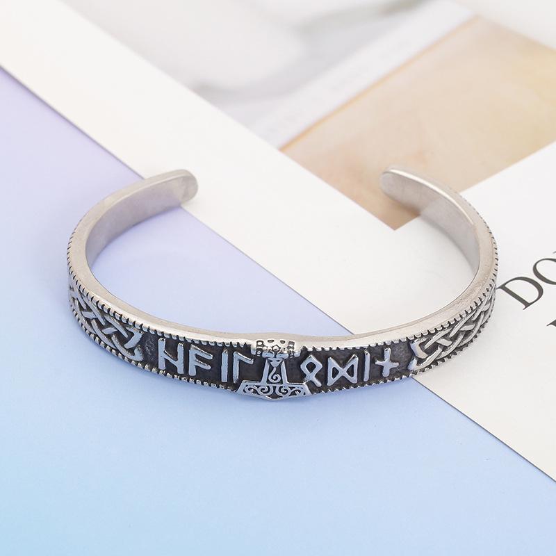 

Viking Thor Hammer Titanium Steel Bracelet Retro Bold Mens Open Cuff Durable Fashion Jewelry