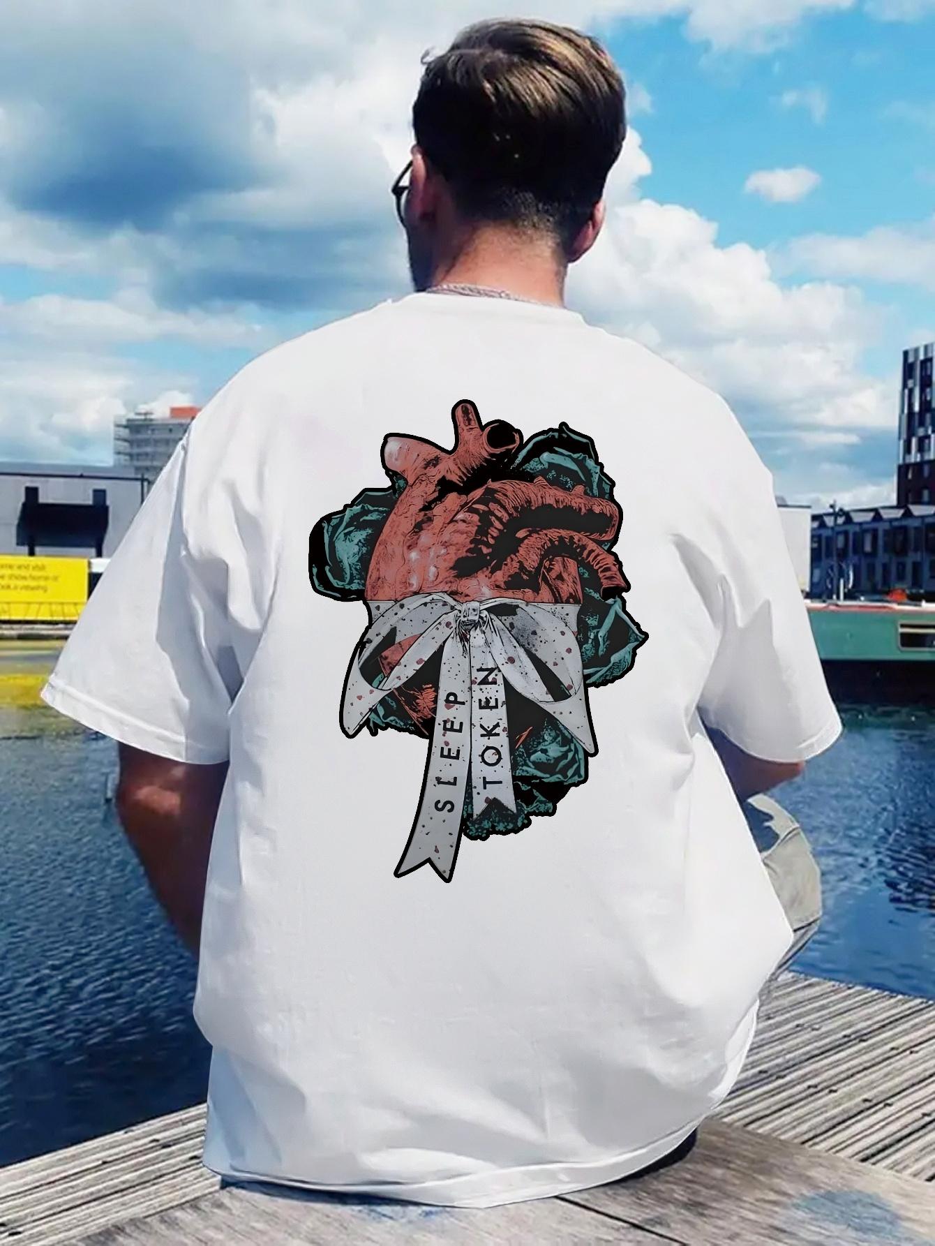 Vintage Rock Band Graphic T-shirt - Back Print Sleeping Heavy Rocks Roses in Red & Teal - Lightweight Breathable Polyester Shirt for Concerts L