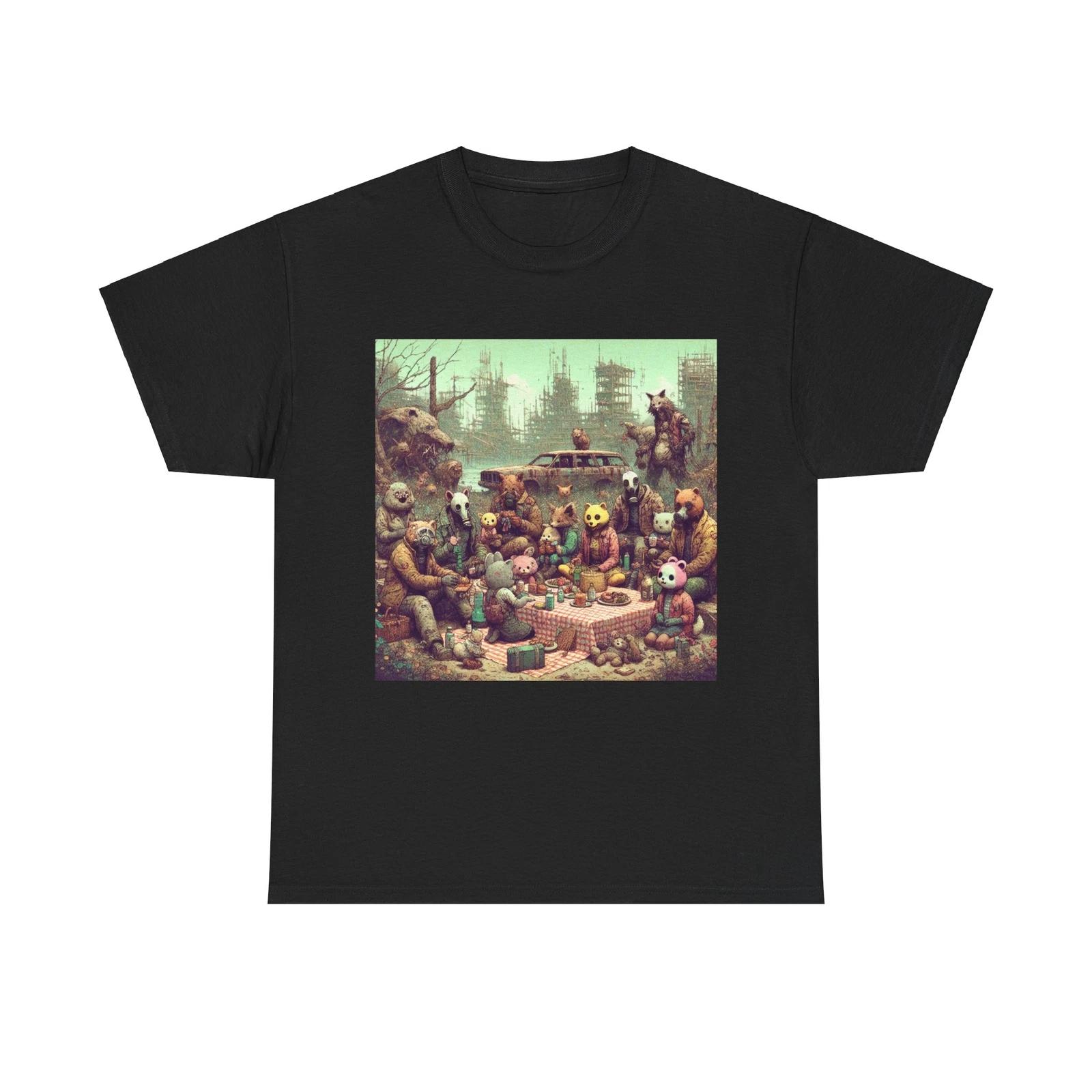 Unisex Adult T Shirt Anthropomorphic Cartoon Post-Apocalyptic Picnic Gasmask 4XL