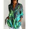 Damen Hemd mit Kragen, langen Ärmeln, abstraktem Neon-Linien-Print und Knöpfen, lässige stilvolle Oberteile für Frühling, Sommer, Alltag & Streetwear