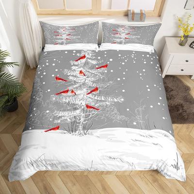Winter Holiday Themed Christmas Three-Piece Quilt Cover Digital Printing Bedding Set