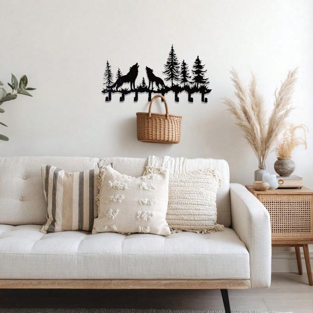 Wolf Key Holder 8 Hook Wall Mount Metal Coat Rack Rustic Entryway Organizer Space Saving Home Decor Housewarming Gift