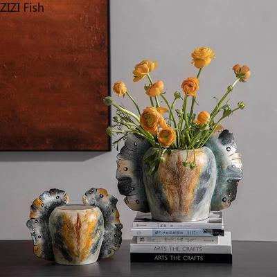 Butterfly Wings Decorated Vase Desk Decoration Flower Arrangement Artificial Flowers Decorative Floral Vase Room Aesthetic Decor