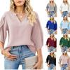 2025 Summer New European & American Women's V-Neck Loose Solid Color Chiffon Shirt