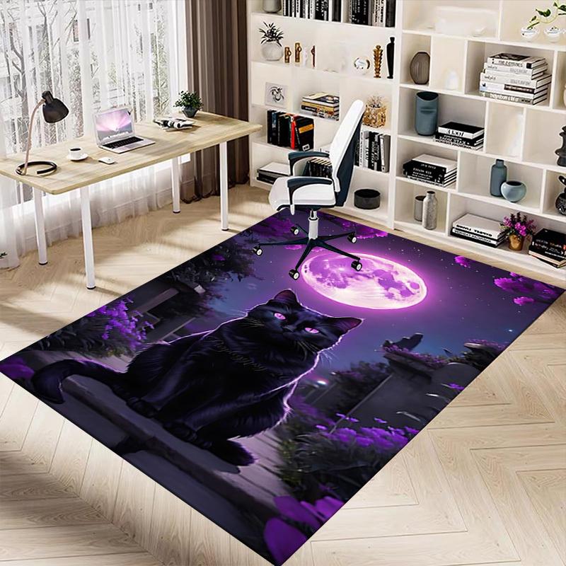 1 Stück Schwarze Katze Mond Teppich Anti-Rutsch Polyester Fußmatte für Büro.Schlafzimmer