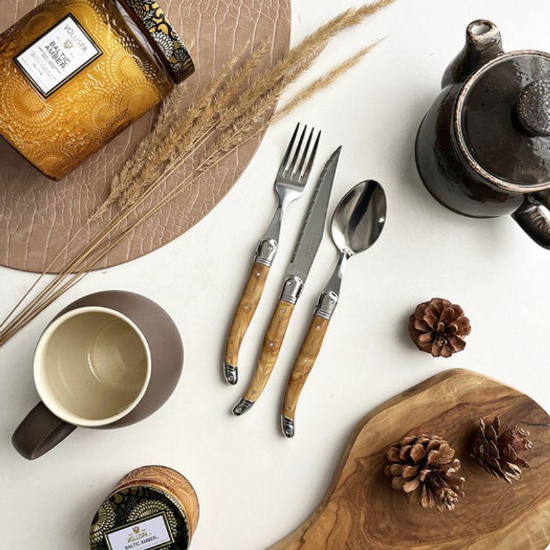 LAGUIOLE Janneron Laguiole Tableware Marble Brown 1-Person Set (3 Pieces)