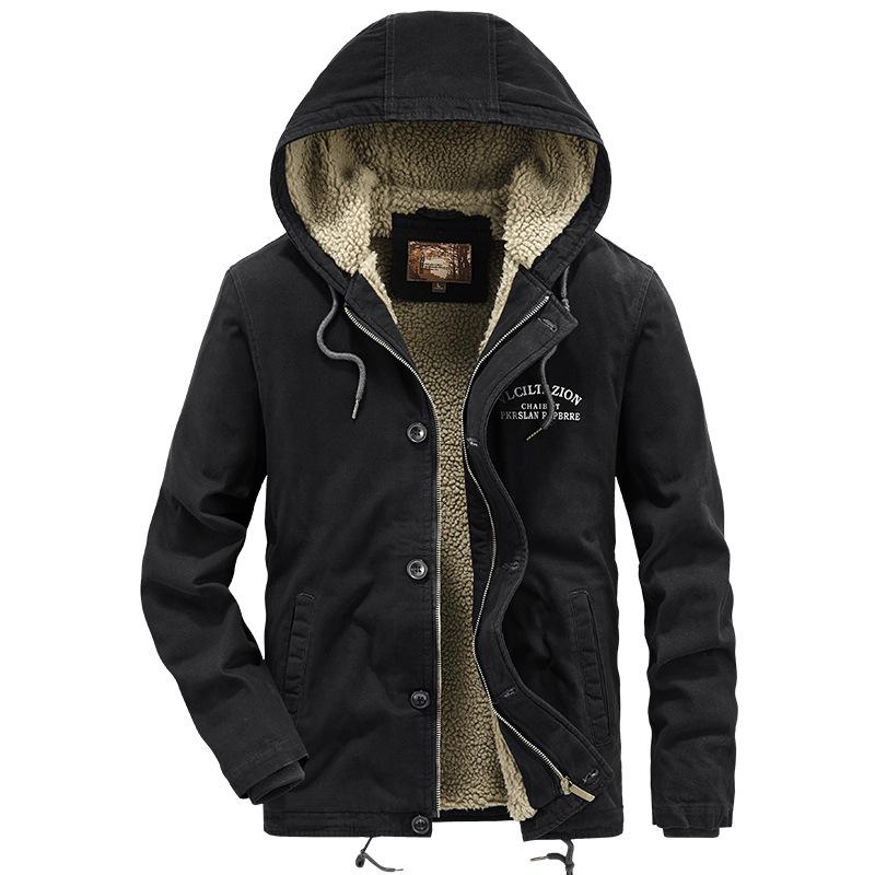 Autumn Men's Hooded Cotton Clothes Casual Simple Trend Fashion Warm Windproof Piled Thickened Jacket Men
