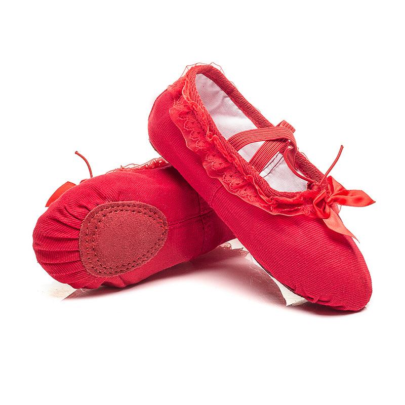 

Детская танцевальная обувь, балетки для девочек, детский сад, кружевные туфли с бантом, красные туфли для занятий танцами 28