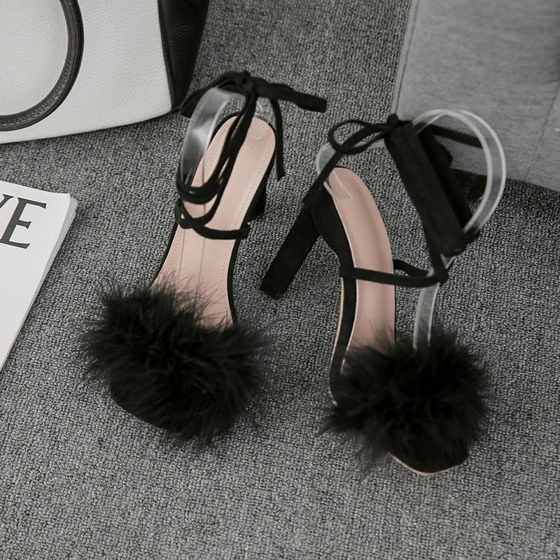 Maogu 2024 11CM High Heels Sexy Dress Party Ladies Sandals Shoes with Heel Summer Fashion Furry Cross-Tied Women Pumps Sandalias