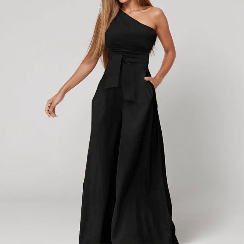 Women's Off Shoulder Three Quarter Sleeve Jumpsuit Slim Fit High Waist Elegant Floral Print Wide Leg Jumpsuit
