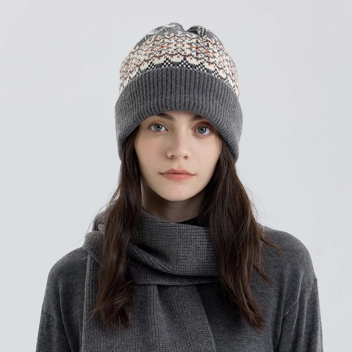 

DIMANAF Winter Autumn Women Hat Floral Thick Knitted Hat New Lady Warm Thick 2025 Fashion One Size сірий