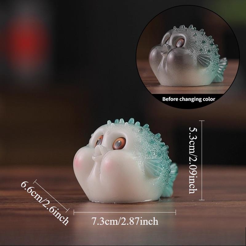 

1pcs Color Changing Bubble Fish Tea Pet Lucky Pufferfish Decoration Tea Ceremony Accessories Desktop Ornament Cute Tea Play