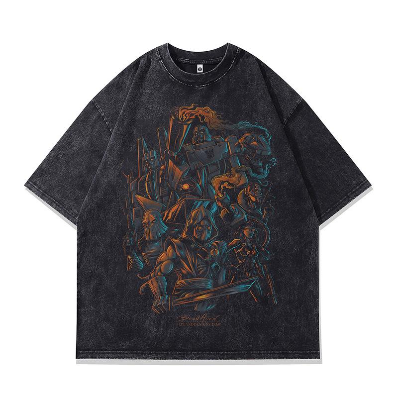 Men'S Retro Washed Short Sleeve T-Shirt American Street Trend Brand Digital Direct Injection Printing Loose Cotton Half Sleeve