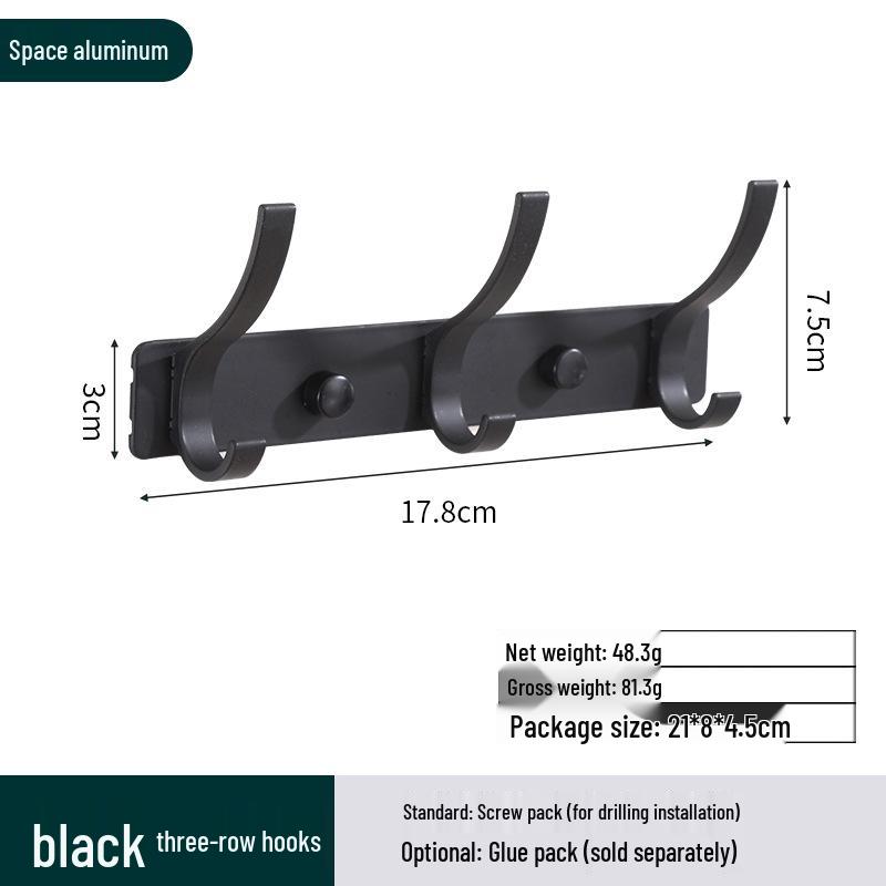 Space Aluminum No-Drill Clothes Hook for Bedroom/Bathroom Doors