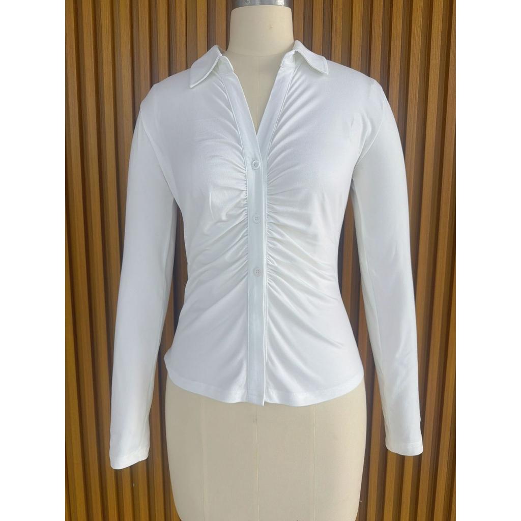 Camisa de Manga Larga con Solapa y Botones de Cintura Entallada para Mujer Otoño Invierno, Nuevo Top Blusa Casual para Transfronterizo Europeo Americano