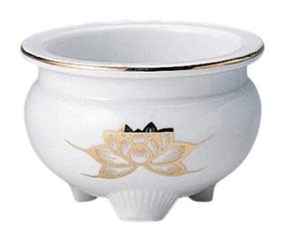 Three-legged Incense Burner, Platinum Lotus [3 Inches]  Buddhist Altar Supplies, Home Memorial, Urn Use