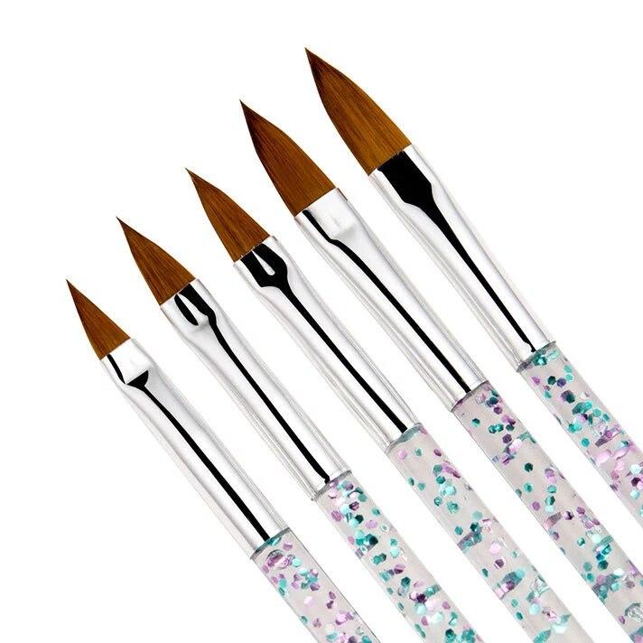 5pc/Lot  Crystal Acrylic Nail Brush with  Glitter Nail Art Brush  Tools Flower Builder Carving DIY Drawing Brush