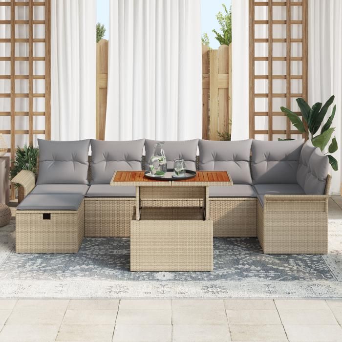 VidaXL Ensemble de canapés de jardin 8 pièces avec coussins Beige Poly Rotin 3359920