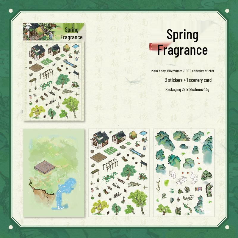 Twilight Jiangnan Four Seasons Landscape Sticker Series: Miniature & Large DIY Painting Stickers (4 Types)