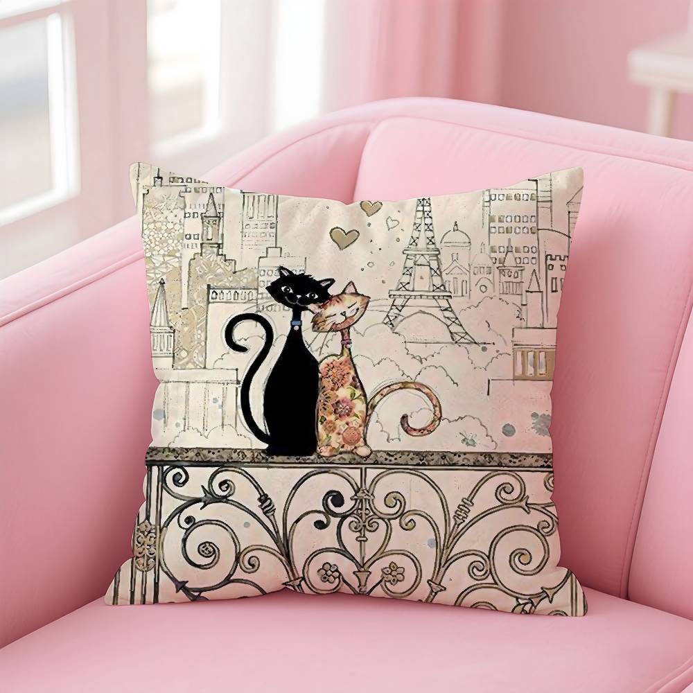 Cartoon Little Black Cat Cute Pillow Case Pattern Printed Pillowcase For Living Room Sofa Cushion Cover & Bedroom Decor