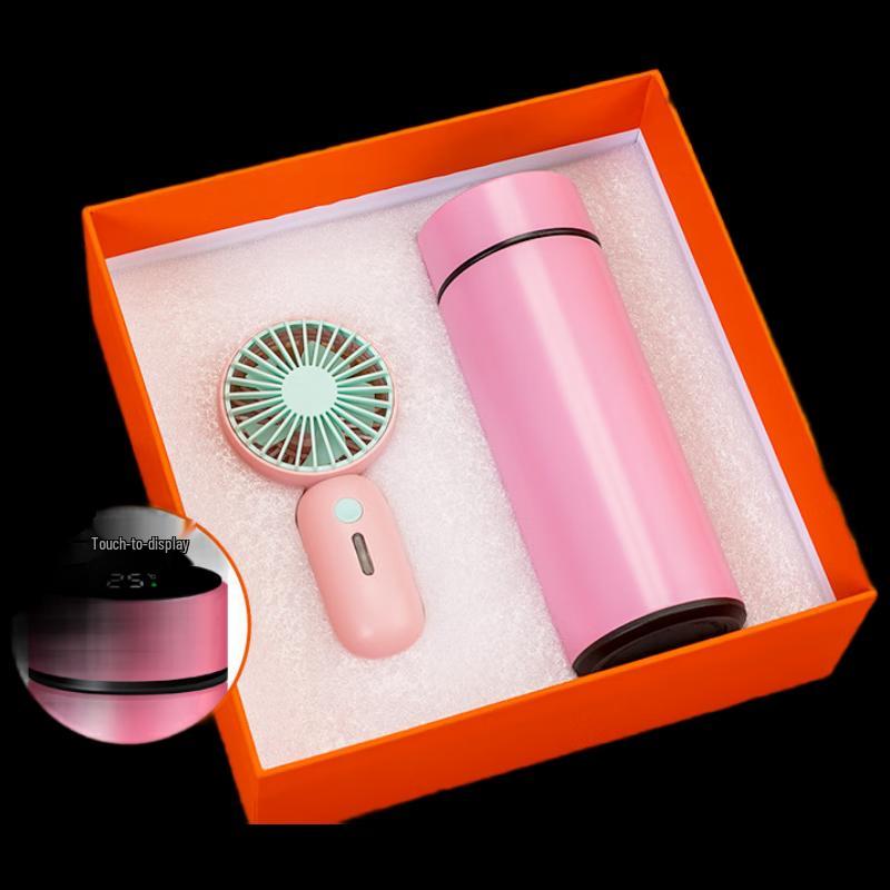 Portable Mini Fan & Smart Thermos Gift Set